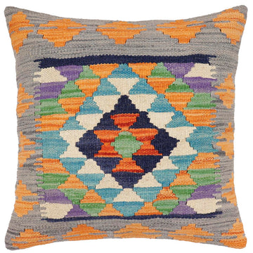 handmade Traditional Pillow Blue Gray Hand-Woven SQUARE 100% WOOL  Hand woven turkish pillow  2 x 2